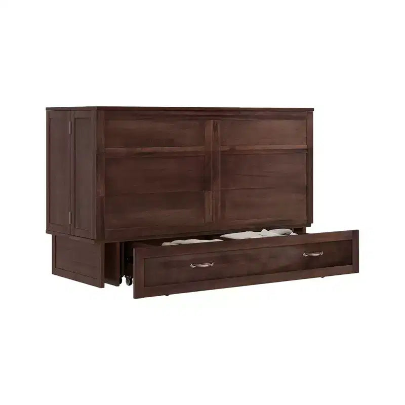 Solid Wood Frame Queen Murphy Bed with Built-in Charger and Storage Drawer
