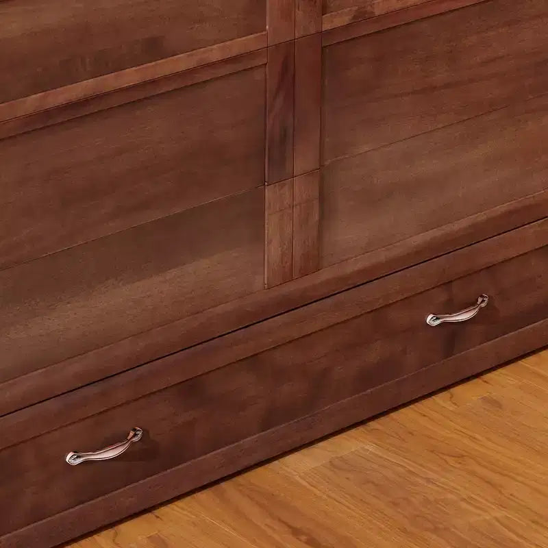 Solid Wood Frame Queen Murphy Bed with Built-in Charger and Storage Drawer