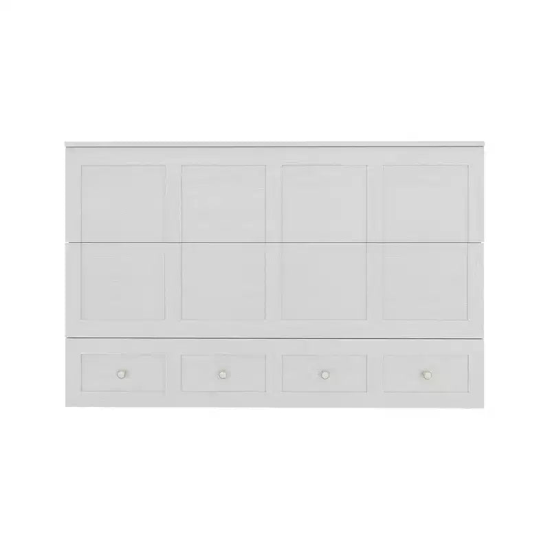 Solid Wood Frame Queen Murphy Bed with Built-in Charger and Storage Drawer