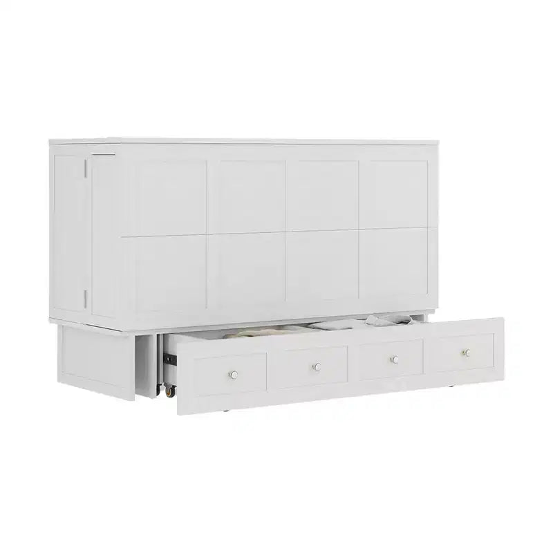 Solid Wood Frame Queen Murphy Bed with Built-in Charger and Storage Drawer