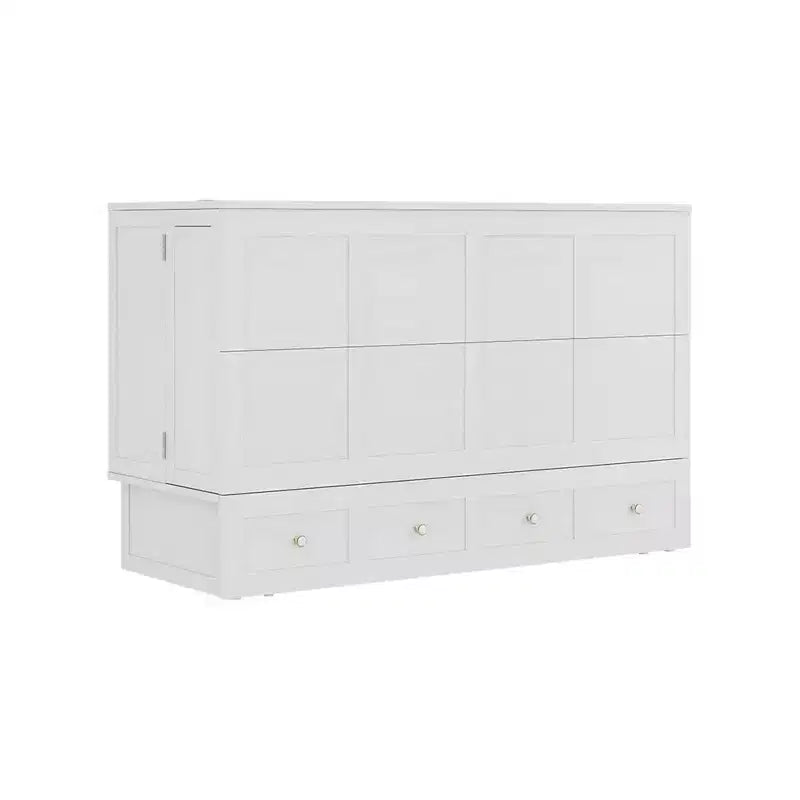 Solid Wood Frame Queen Murphy Bed with Built-in Charger and Storage Drawer