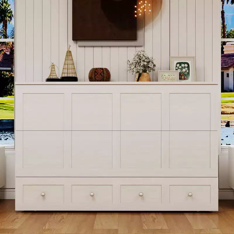 Solid Wood Frame Queen Murphy Bed with Built-in Charger and Storage Drawer