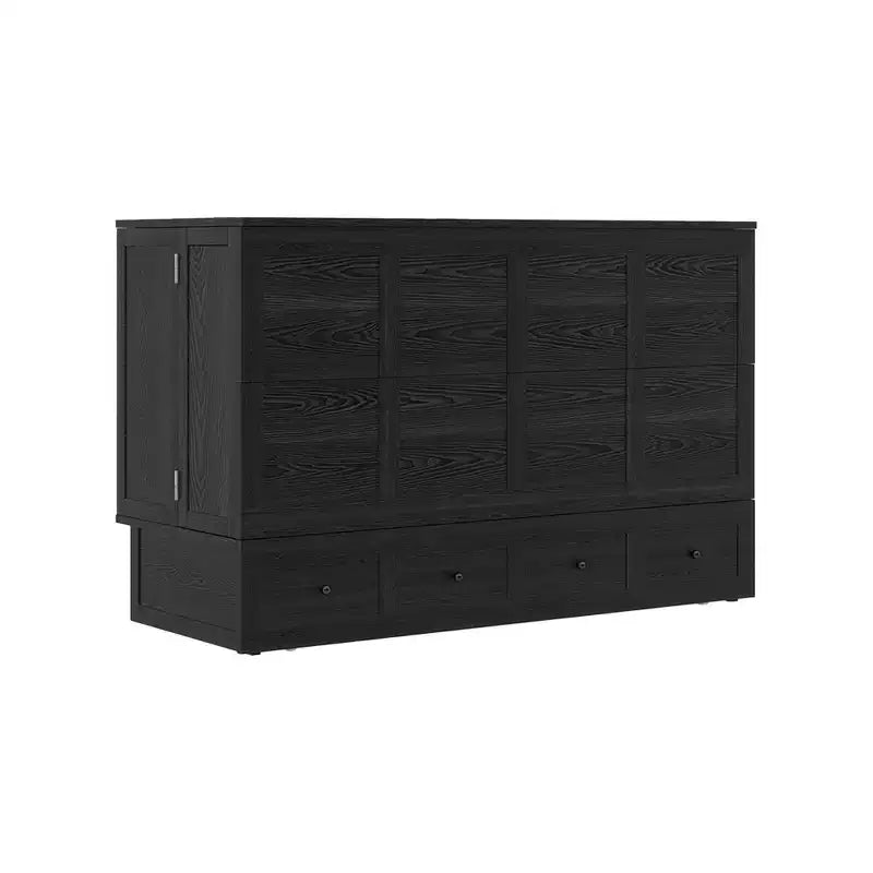 Solid Wood Frame Queen Murphy Bed with Built-in Charger and Storage Drawer