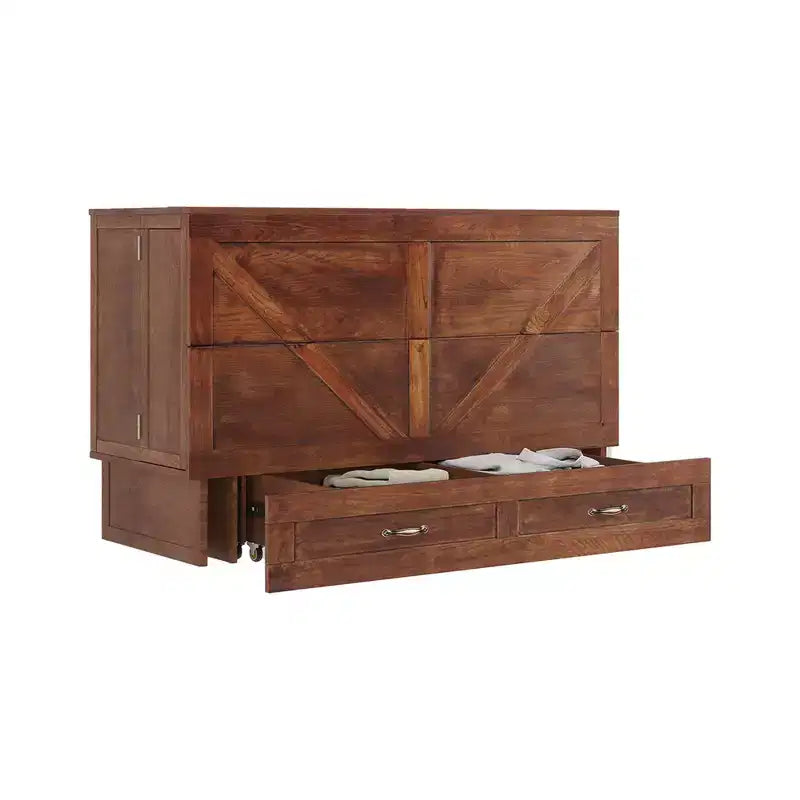 Solid Wood Frame Queen Murphy Bed with Built-in Charger and Storage Drawer