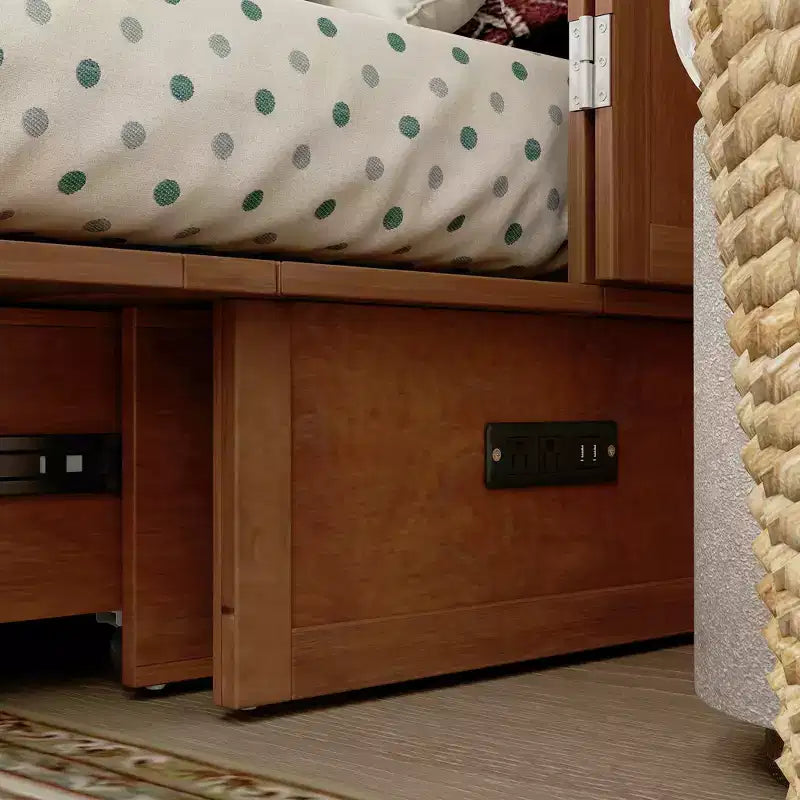 Solid Wood Frame Queen Murphy Bed with Built-in Charger and Storage Drawer