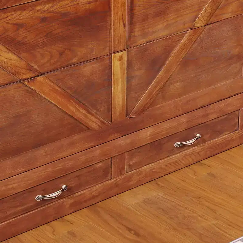 Solid Wood Frame Queen Murphy Bed with Built-in Charger and Storage Drawer