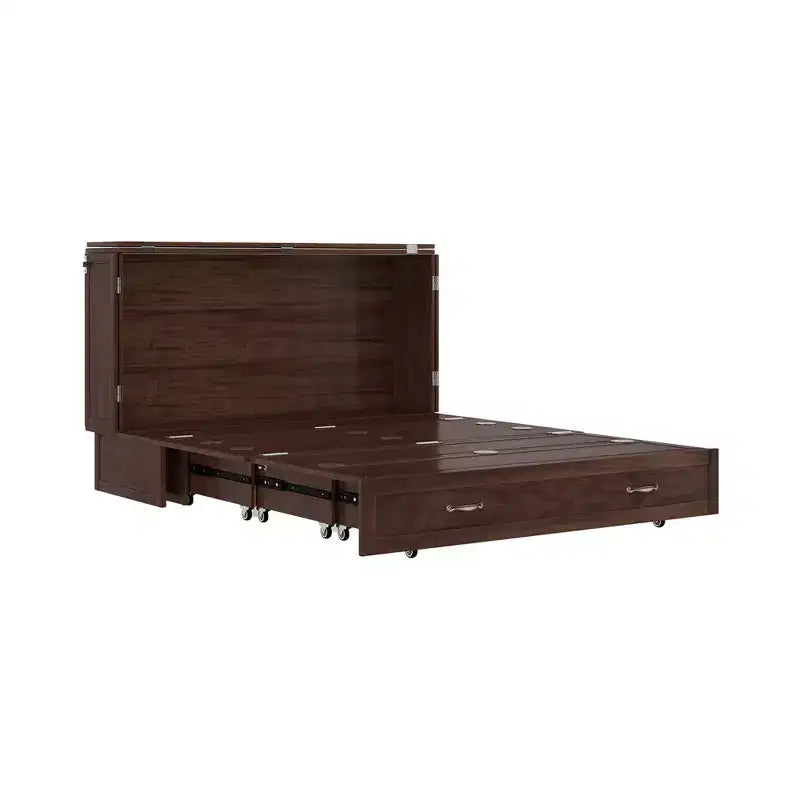 Solid Wood Frame Queen Murphy Bed with Built-in Charger and Storage Drawer