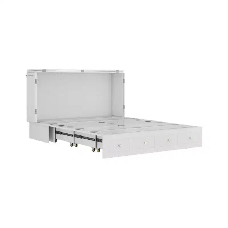 Solid Wood Frame Queen Murphy Bed with Built-in Charger and Storage Drawer