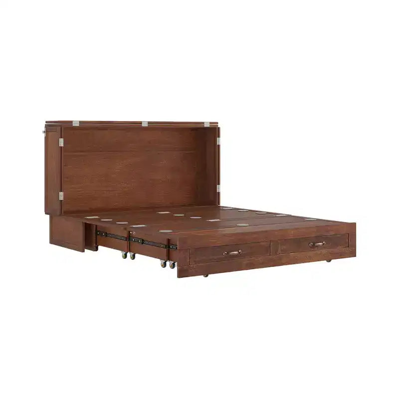 Solid Wood Frame Queen Murphy Bed Chest with Built-in Charger and Storage Drawer