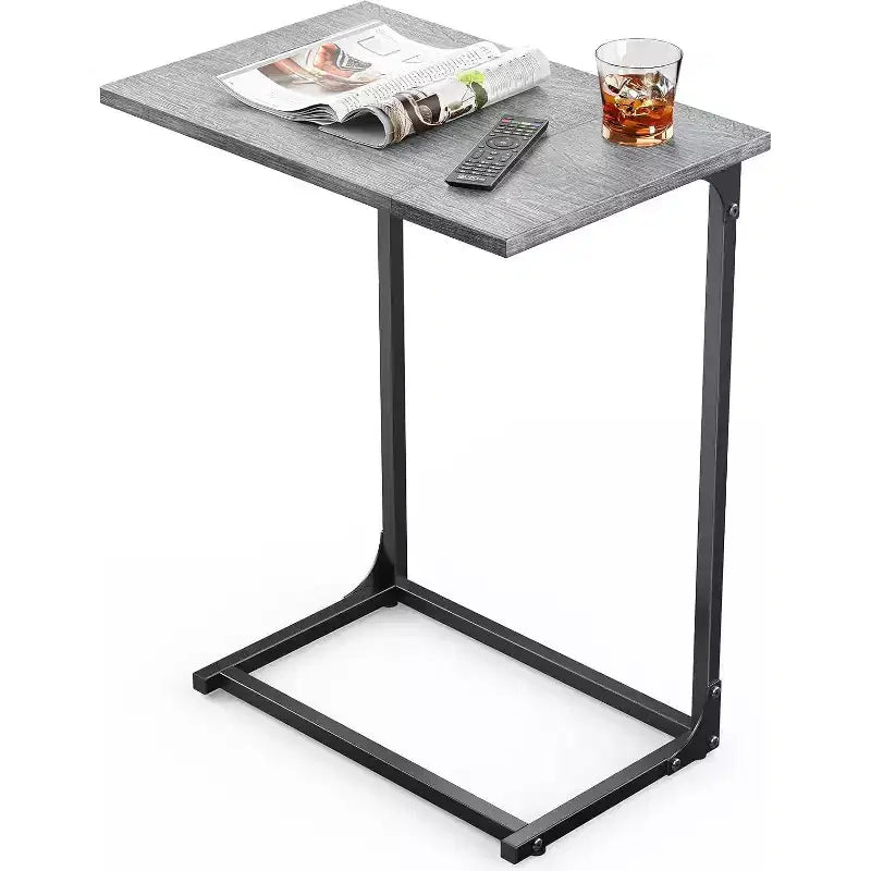 2-Pack C-Shaped Side Table with Metal Frame - Gray