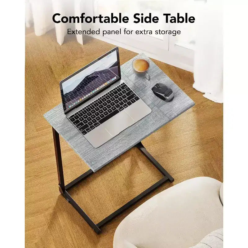 2-Pack C-Shaped Side Table with Metal Frame - Gray