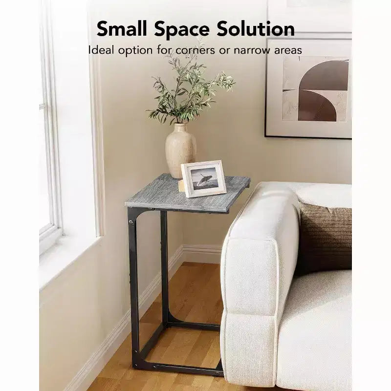 2-Pack C-Shaped Side Table with Metal Frame - Gray