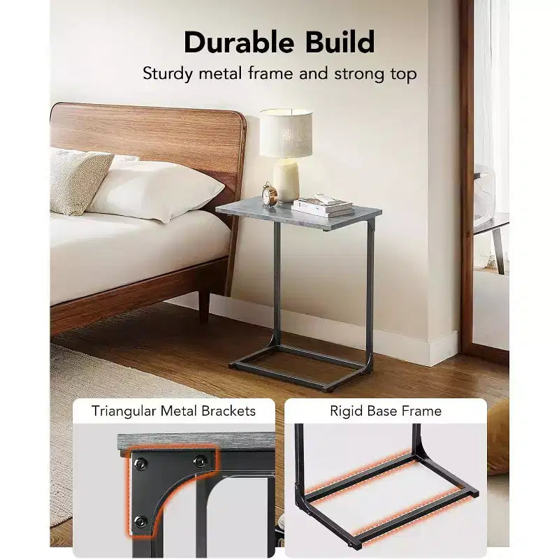 2-Pack C-Shaped Side Table with Metal Frame - Gray