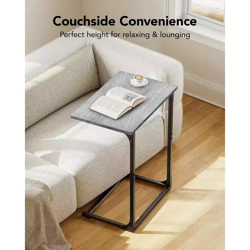 2-Pack C-Shaped Side Table with Metal Frame - Gray