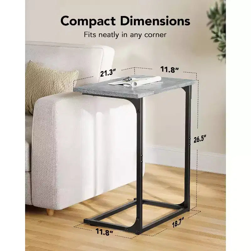 2-Pack C-Shaped Side Table with Metal Frame - Gray