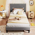 Twin/Full/Queen Upholstered Platform Bed Frame with Linen Headboard and Wooden Slats