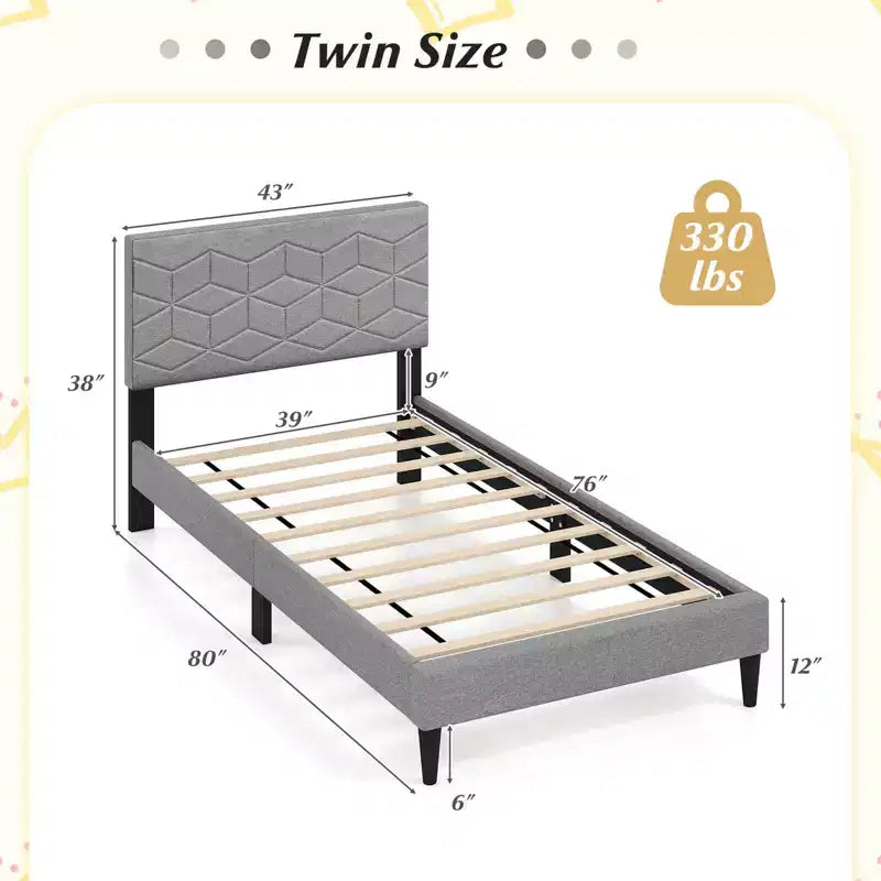 Twin/Full/Queen Upholstered Platform Bed Frame with Linen Headboard and Wooden Slats