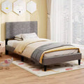 Twin/Full/Queen Size Bed Frame with Linen Fabric Upholstered Headboard & Wooden Slat Support