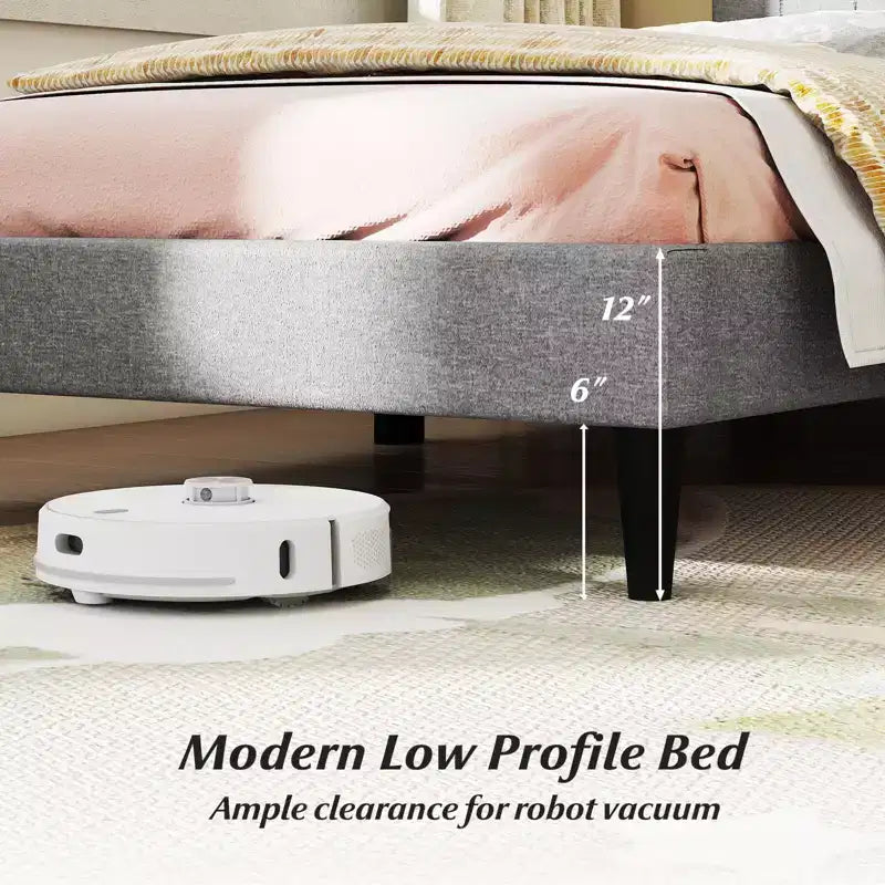 Twin/Full/Queen Upholstered Platform Bed Frame with Linen Headboard and Wooden Slats