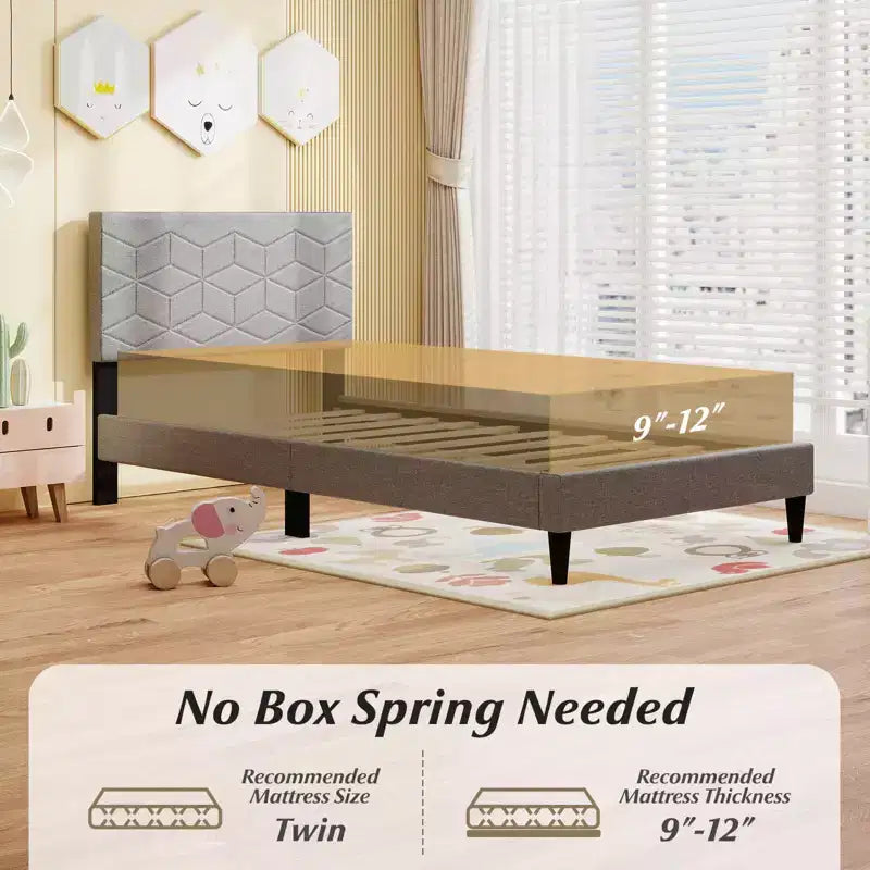 Twin/Full/Queen Upholstered Platform Bed Frame with Linen Headboard and Wooden Slats
