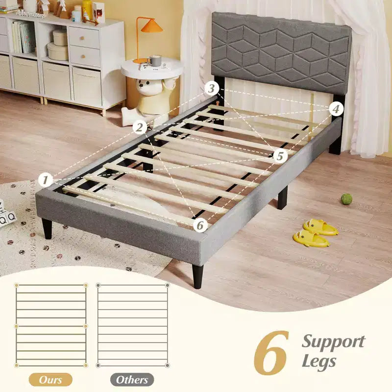 Twin/Full/Queen Upholstered Platform Bed Frame with Linen Headboard and Wooden Slats