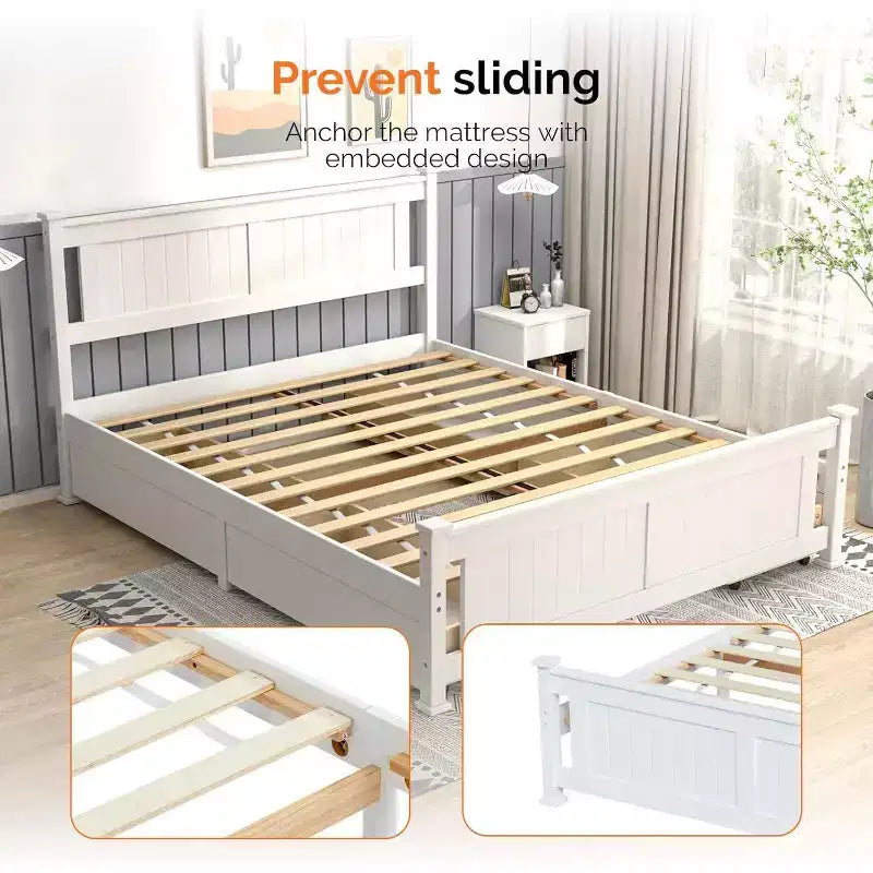 Full Size Wood Bed Frame with 4 Storage Drawers and Headboard