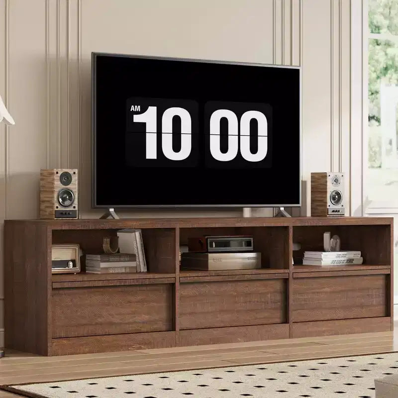 70 inch TV Stand for 80 TVs, Mid Century Modern Entertainment Center with Storage Drawer & Open Shelves,for Living Room