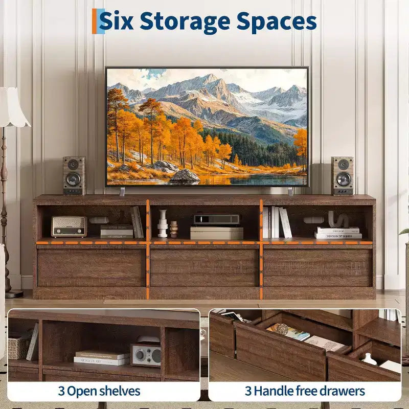 70 inch TV Stand for 80 TVs, Mid Century Modern Entertainment Center with Storage Drawer & Open Shelves,for Living Room