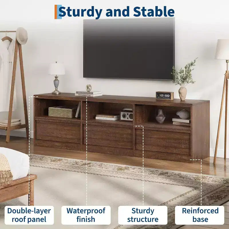 70 inch TV Stand for 80 TVs, Mid Century Modern Entertainment Center with Storage Drawer & Open Shelves,for Living Room