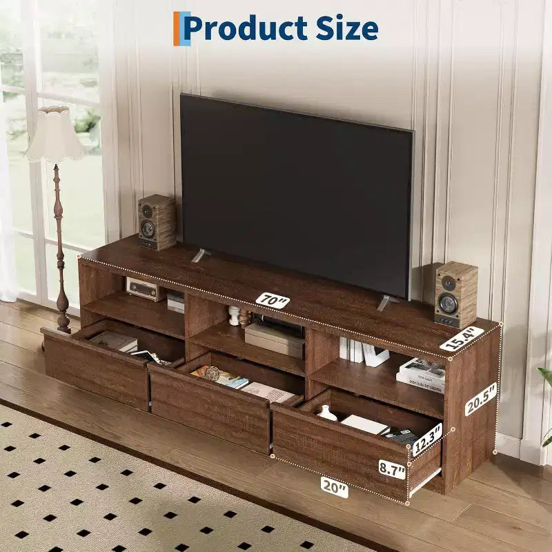 70 inch TV Stand for 80 TVs, Mid Century Modern Entertainment Center with Storage Drawer & Open Shelves,for Living Room