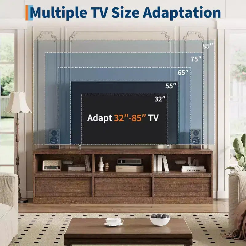 70 inch TV Stand for 80 TVs, Mid Century Modern Entertainment Center with Storage Drawer & Open Shelves,for Living Room