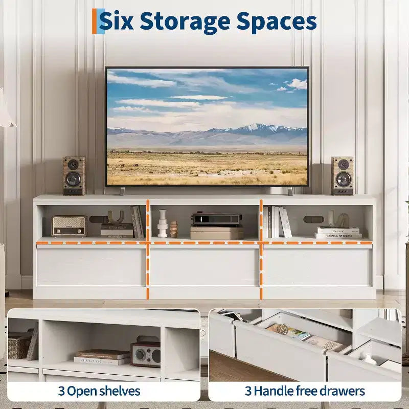 70 inch TV Stand for 80 TVs, Mid Century Modern Entertainment Center with Storage Drawer & Open Shelves,for Living Room