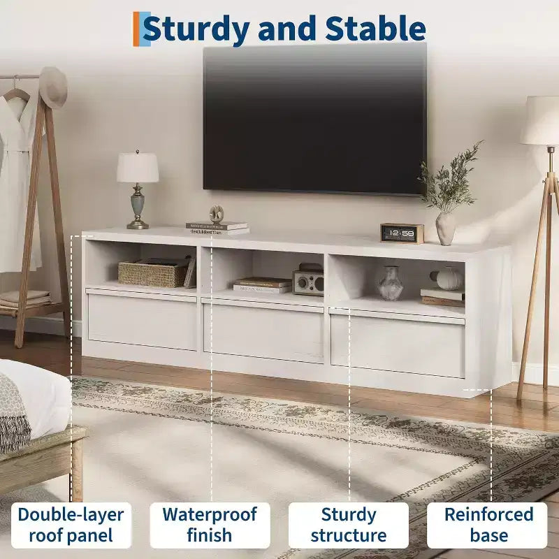 70 inch TV Stand for 80 TVs, Mid Century Modern Entertainment Center with Storage Drawer & Open Shelves,for Living Room