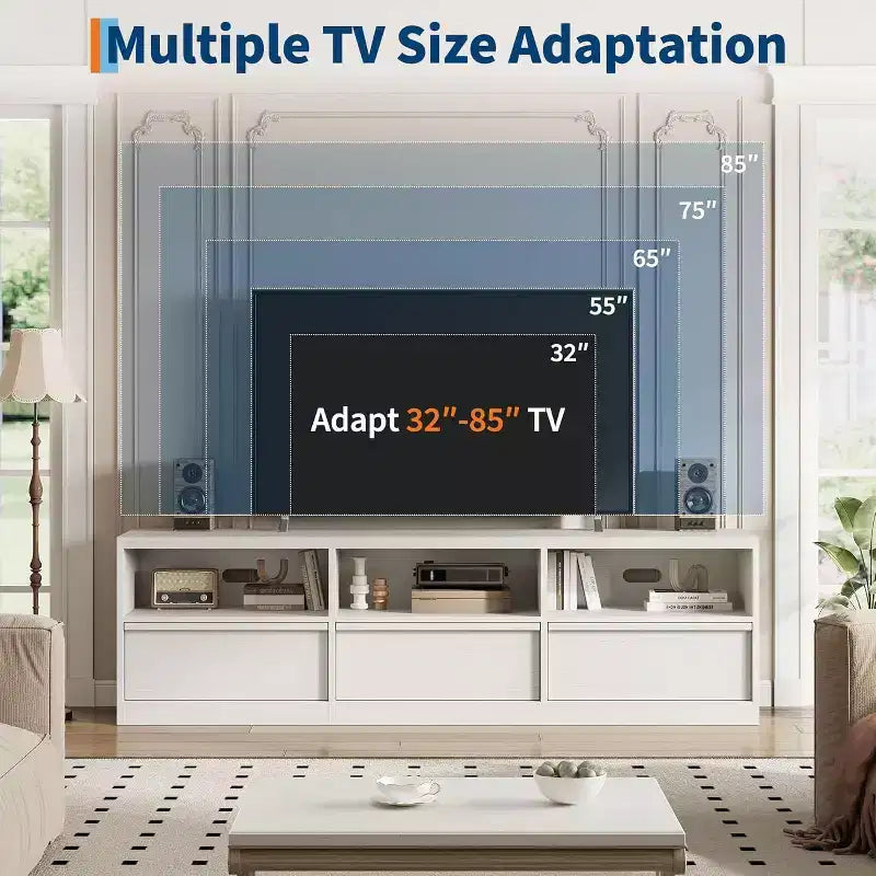 70 inch TV Stand for 80 TVs, Mid Century Modern Entertainment Center with Storage Drawer & Open Shelves,for Living Room