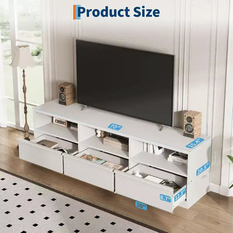 70 inch TV Stand for 80 TVs, Mid Century Modern Entertainment Center with Storage Drawer & Open Shelves,for Living Room