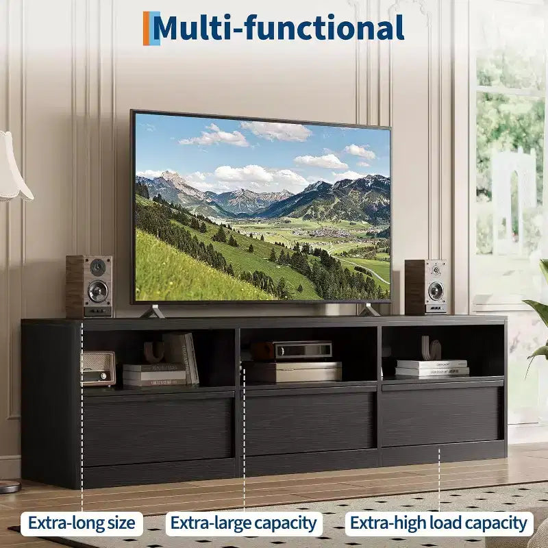 70 inch TV Stand for 80 TVs, Mid Century Modern Entertainment Center with Storage Drawer & Open Shelves,for Living Room