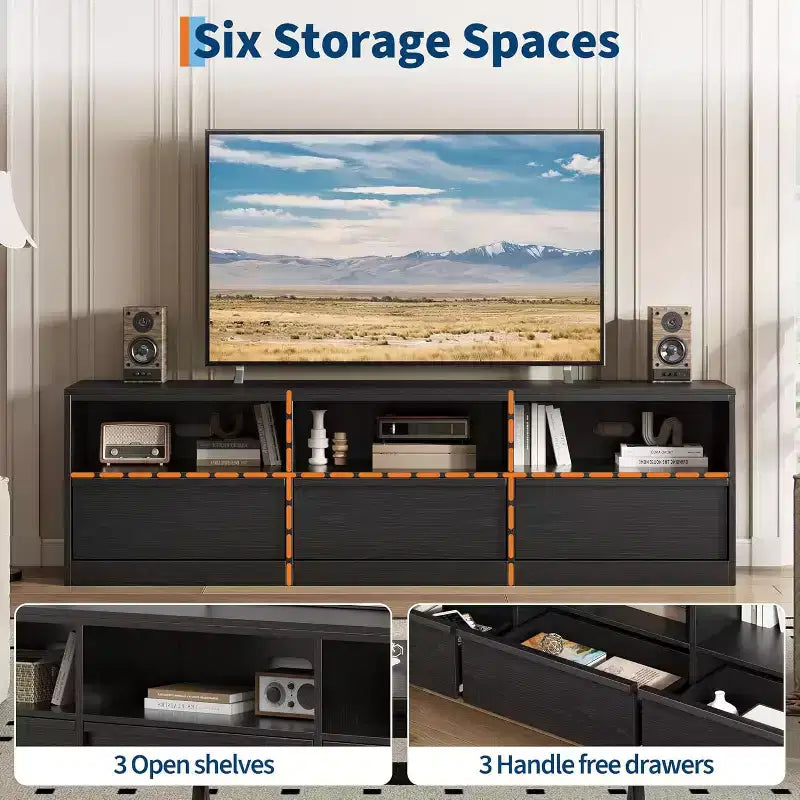 70 inch TV Stand for 80 TVs, Mid Century Modern Entertainment Center with Storage Drawer & Open Shelves,for Living Room