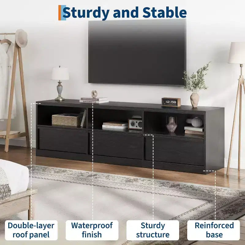 70 inch TV Stand for 80 TVs, Mid Century Modern Entertainment Center with Storage Drawer & Open Shelves,for Living Room