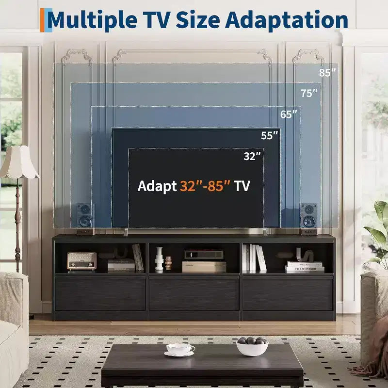 70 inch TV Stand for 80 TVs, Mid Century Modern Entertainment Center with Storage Drawer & Open Shelves,for Living Room