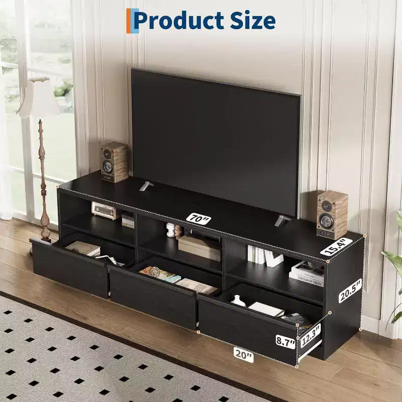 70 inch TV Stand for 80 TVs, Mid Century Modern Entertainment Center with Storage Drawer & Open Shelves,for Living Room