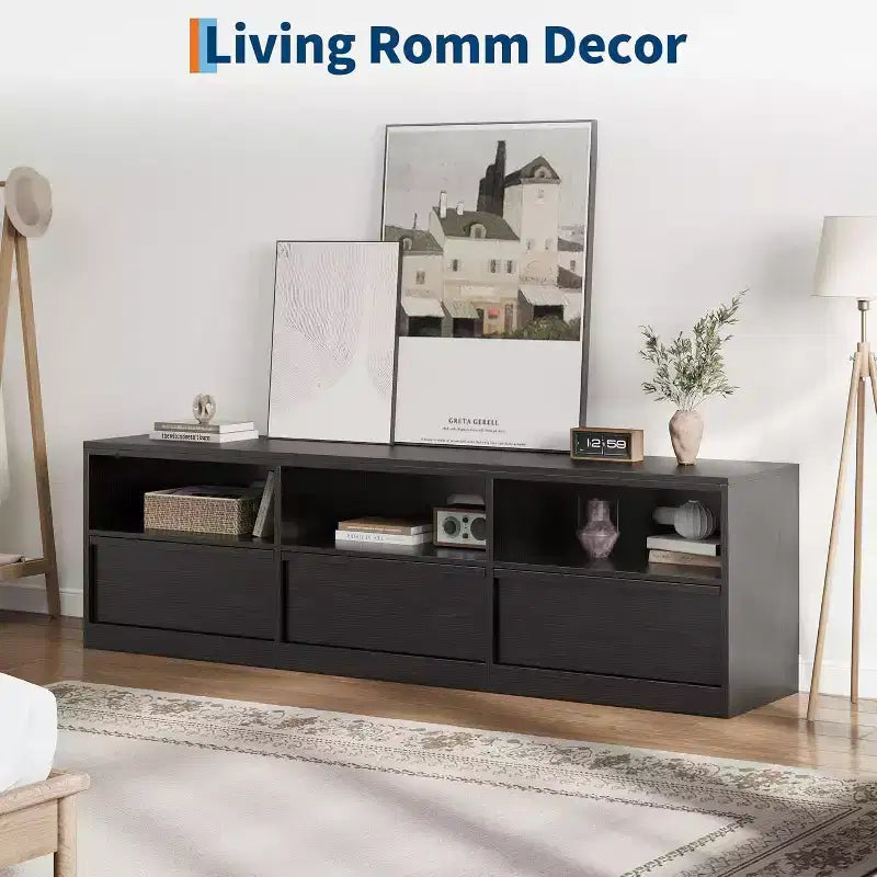 70 inch TV Stand for 80 TVs, Mid Century Modern Entertainment Center with Storage Drawer & Open Shelves,for Living Room