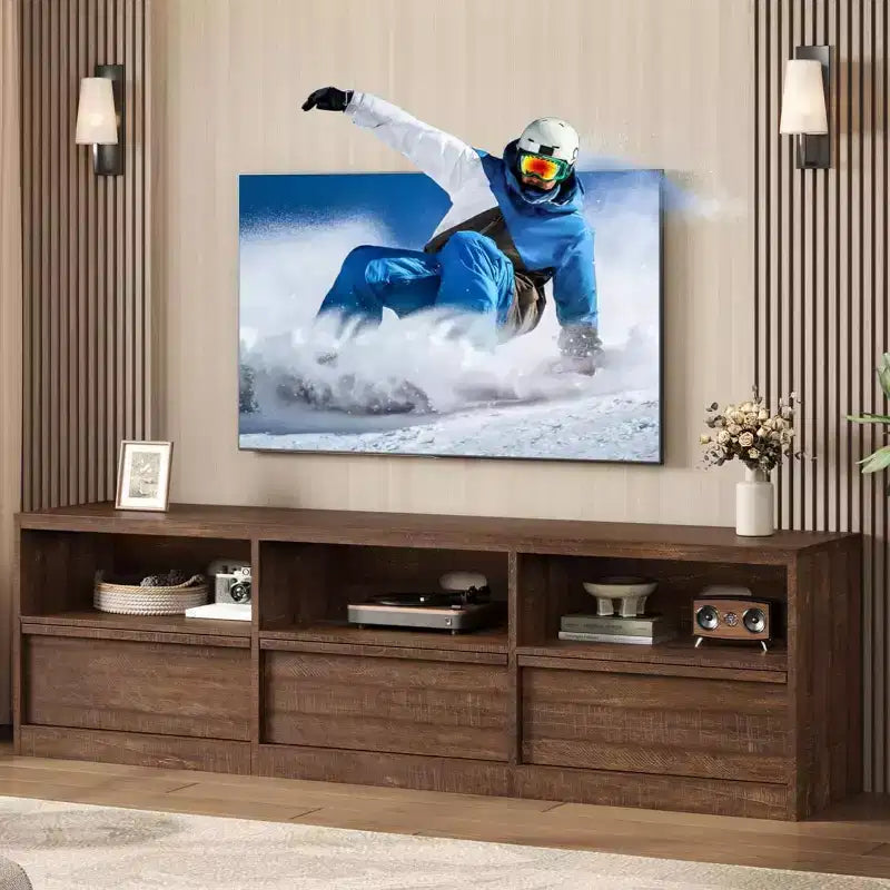 70 inch TV Stand for 80 TVs, Mid Century Modern Entertainment Center with Storage Drawer & Open Shelves,for Living Room