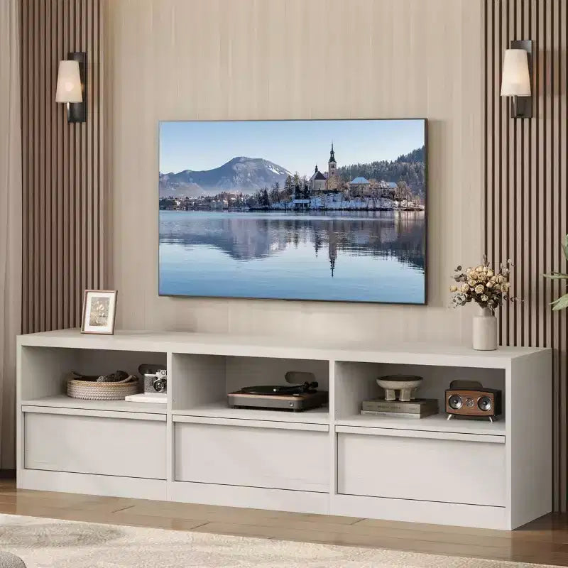 70 inch TV Stand for 80 TVs, Mid Century Modern Entertainment Center with Storage Drawer & Open Shelves,for Living Room
