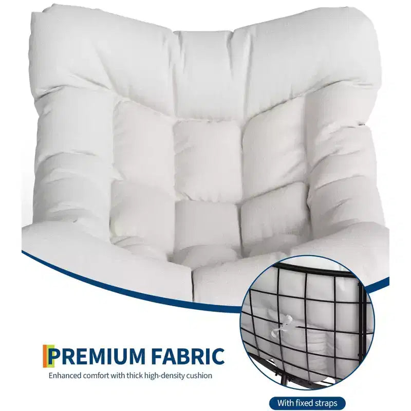 Oversized Outdoor Lounge Chair with Ottoman, Metal Frame Rocking Chair, Patio Rattan Egg Rocker for Backyard, Balcony, and Patio Relaxation