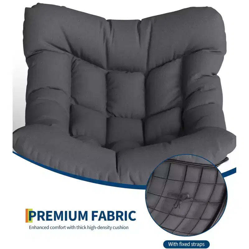 Oversized Outdoor Lounge Chair with Ottoman, Metal Frame Rocking Chair, Patio Rattan Egg Rocker for Backyard, Balcony, and Patio Relaxation