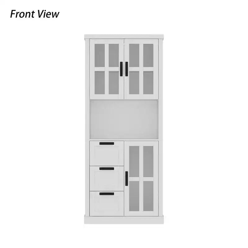 Tall Bathroom Storage Cabinet with Glass Doors and Drawers