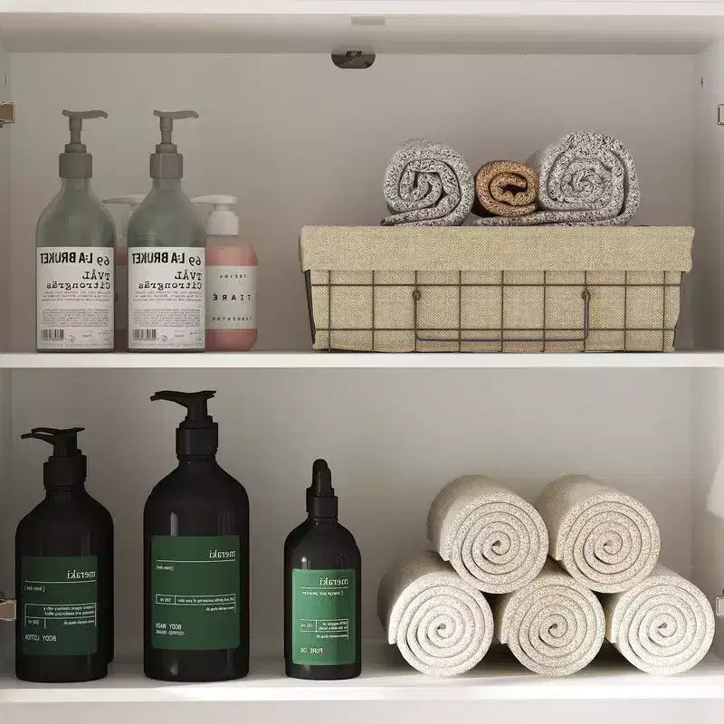 Tall Bathroom Storage Cabinet with Glass Doors and Drawers
