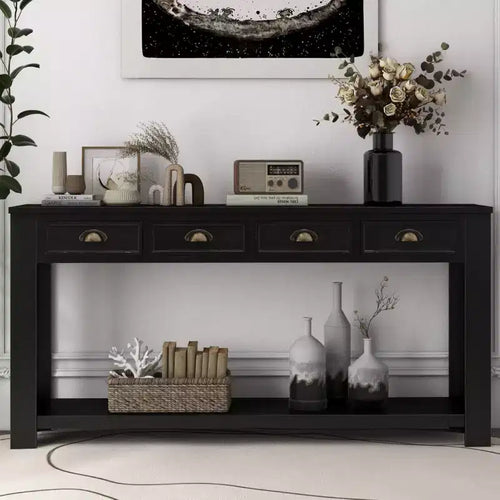Kinsuite 60 Inch Console Tables for Entryway - Accent Table with 4 Drawers Rustic, Black