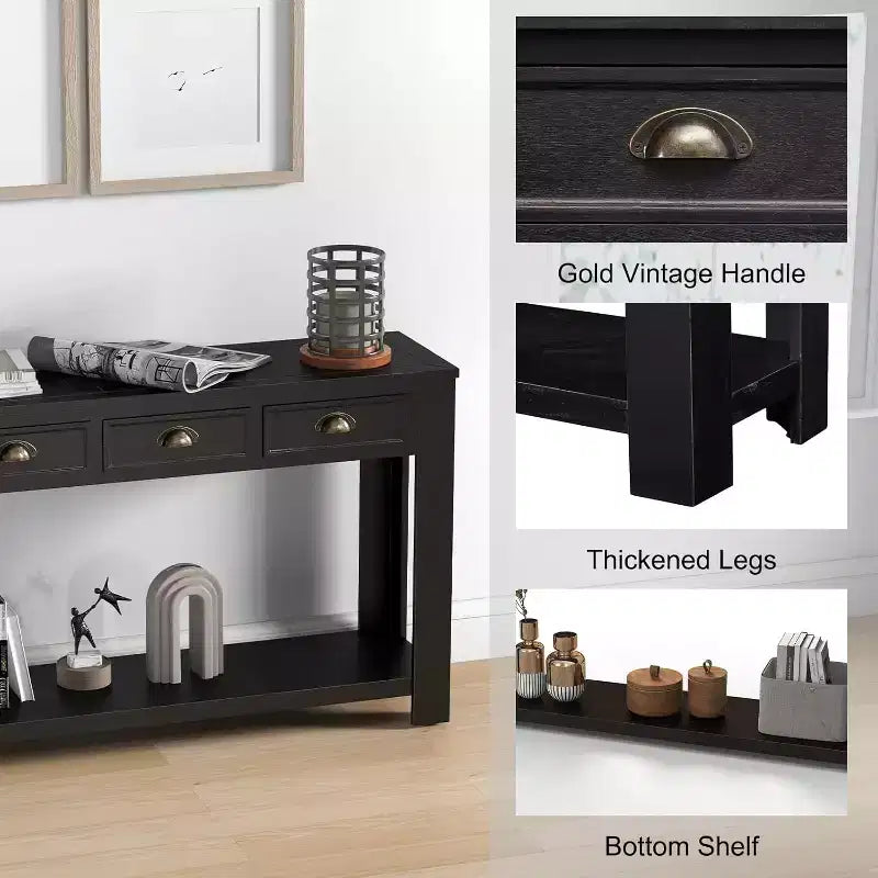 60 Inch Console Table for Entryway - Accent Table with 4 Drawers, Rustic Black