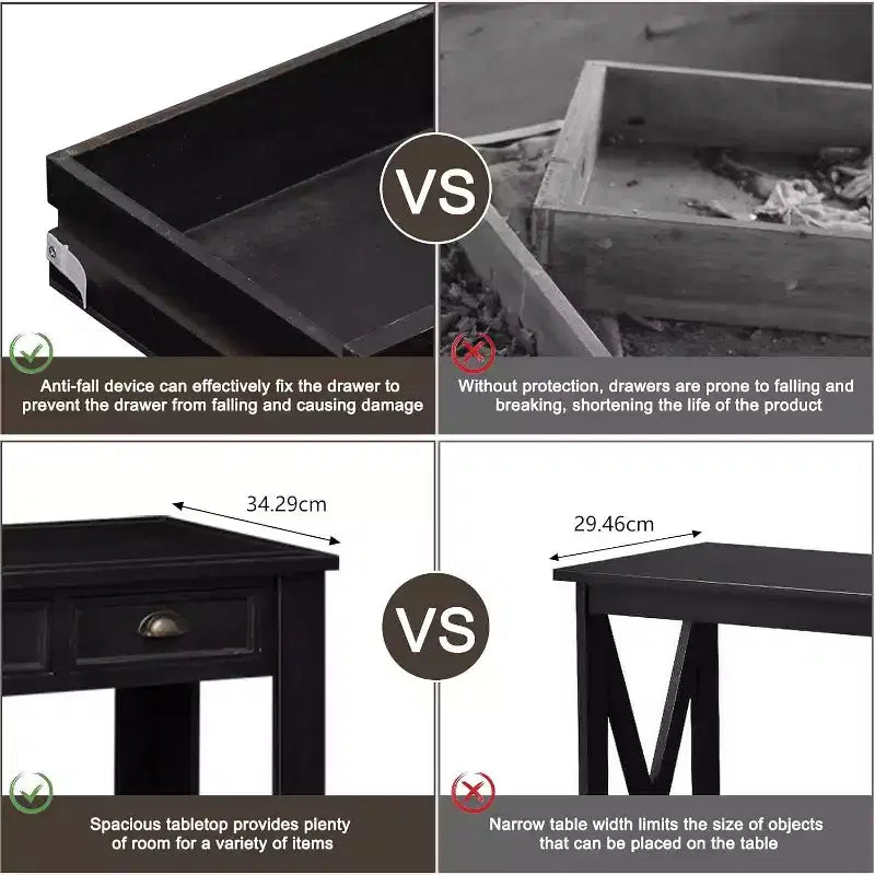 60 Inch Console Table for Entryway - Accent Table with 4 Drawers, Rustic Black